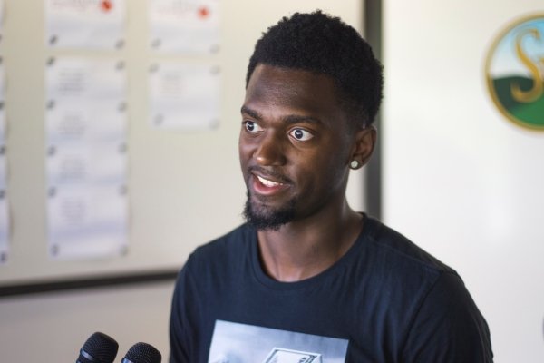 Former Arkansas basketball player and Chicago Bulls power forward Bobby Portis speaks to reporters during a press conference, Monday, May 21, 2018 at Shadow Valley Country Club in Rogers.