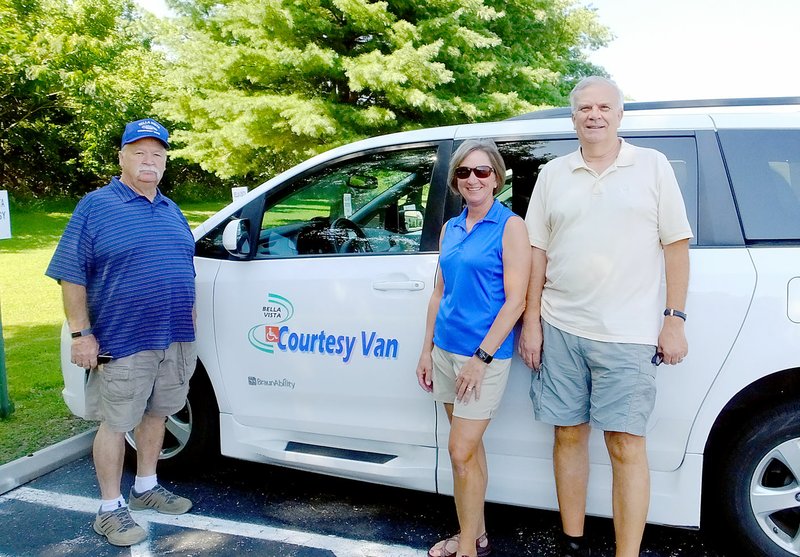 Lynn Atkins/The Weekly Vista Harrison Ramey, Charlotte Champagne and Allen Lovell are drivers for the Courtesy Van of Bella Vista. All three find the volunteer job rewarding and fun. The program is looking for a few more drivers.