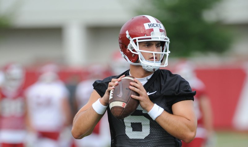 Arkansas senior quarterback Ben Hicks has been working with the first team so far early in practices, but Coach Chad Morris said he has worked his quarterbacks into several groups. 