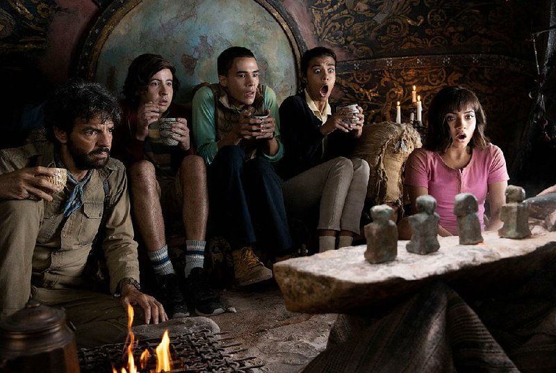 Alejandro Gutierrez (Eugenio Derbez), Randy (Nicholas Coombe), Diego (Jeff Wahlberg), Sammy (Madeleine Madden) and Dora (Isabela Moner) are on a quest to save Dora’s parents and uncover the secret of a lost civilization in Dora and the Lost City of Gold. 