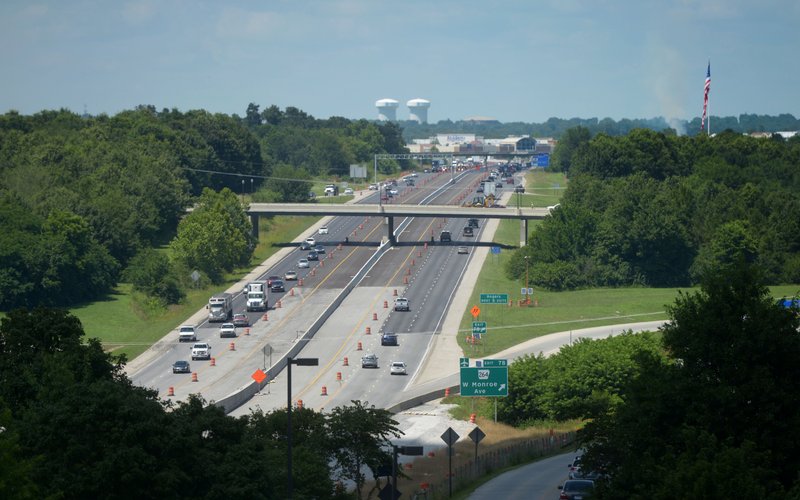 NWA Democrat-Gazette/BEN GOFF Traffic flows on Interstate 49 as seen from the J.B. Hunt Transport headquarters in Lowell.