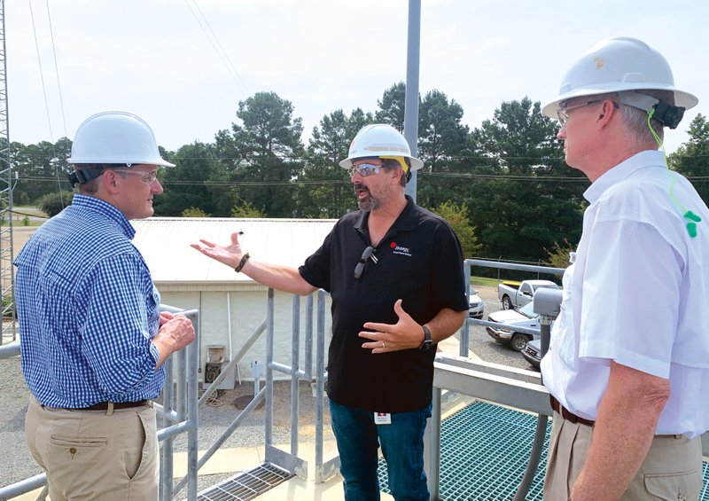 Water treatment: Rep. Bruce Westerman (R-Ark.) on the left tours the Union County Water Conservation Board's water treatment plant Thursday morning. The congressman, who is touring the infrastructure around the Ouachita River, discussed the economic and recreational opportunities made possible by the river. Caleb Slinkard / News-Times