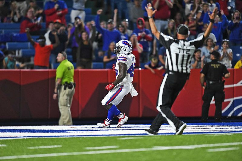 Christian Wade scores a touchdown for the Buffalo Bills against the Indianapolis Colts on Thursday night. Wade had previously played professional rugby in England.