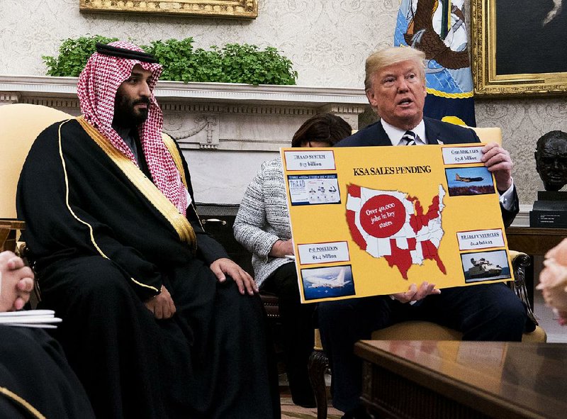 President Donald Trump talks about weapons sales during a White House visit last year by Saudi Crown Prince Mohammed bin Salman. 