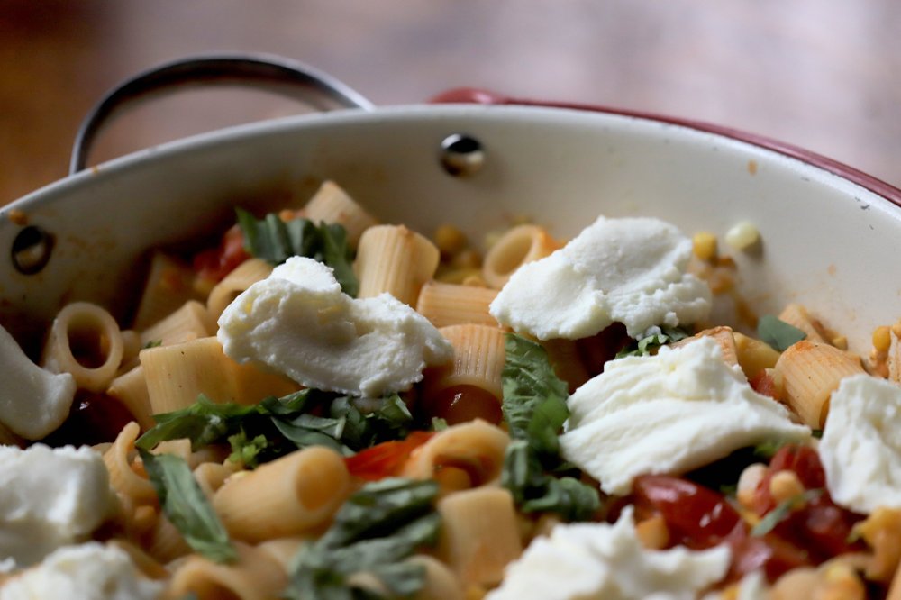 Pasta With Tomatoes, Corn, Squash and Ricotta Photo by John Sykes Jr.