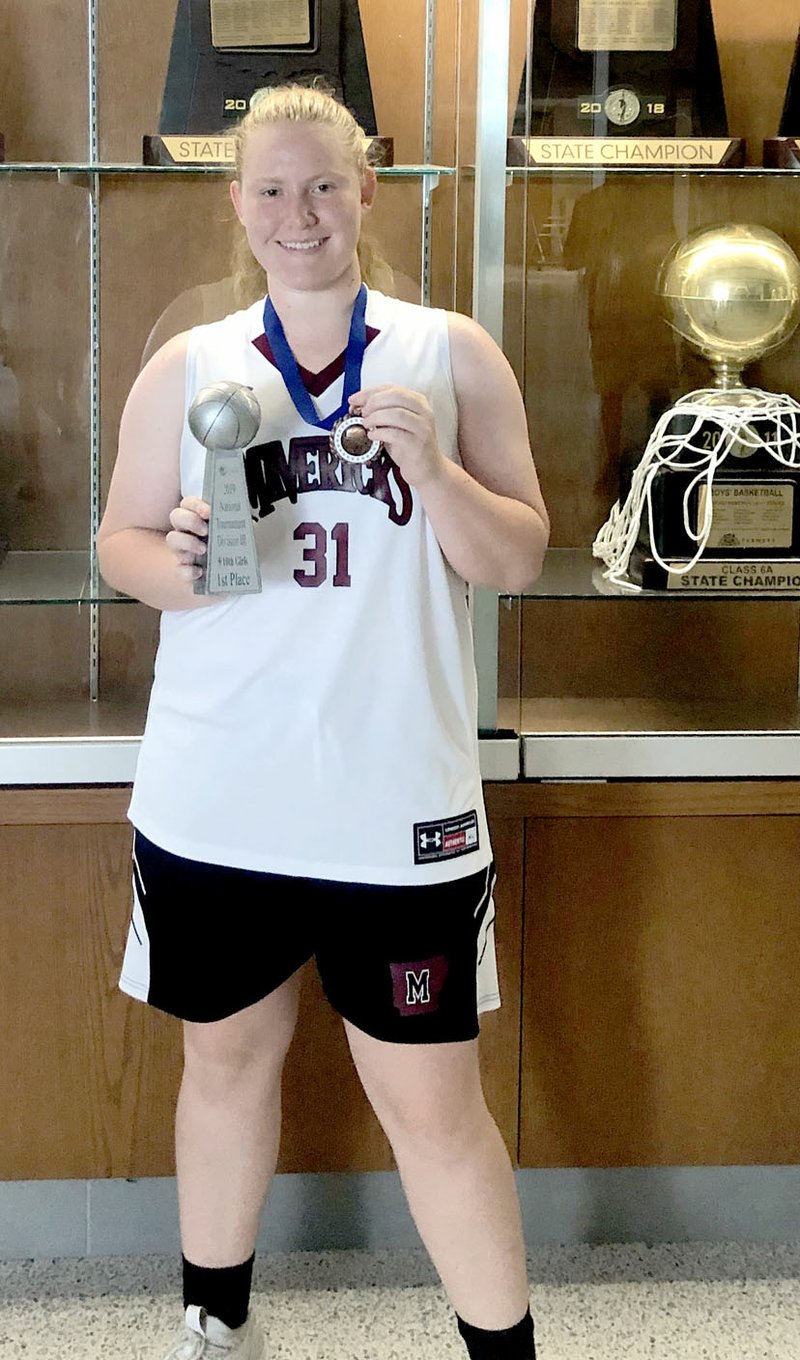 SUBMITTED Gentry post player Emily Toland recently won a national basketball championship in Oklahoma City, Okla. Her team, the Arkansas Mavericks, coached by Marcel Luna from Springfield, Mo., went 8-0, beating teams from New Mexico, Missouri and Oklahoma. Emily will be starting her junior year at Gentry High School and is looking forward to an exciting season with the Lady Pioneers.