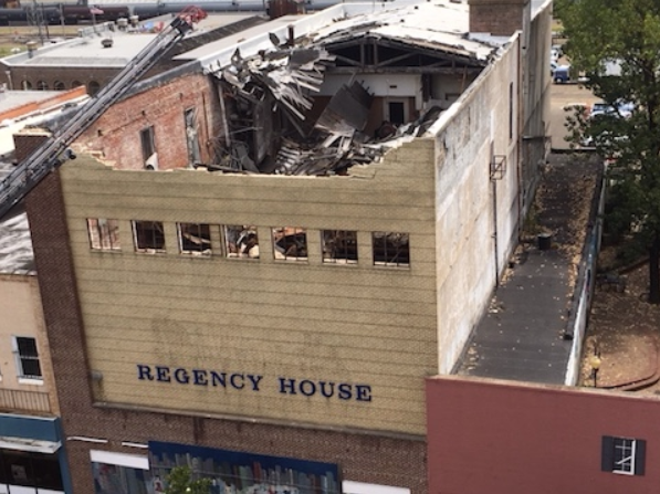 Firefighters responded to a roof collapse at the Regency House building in Texarkana on Wednesday afternoon. Photo courtesy of the Texarkana Gazette