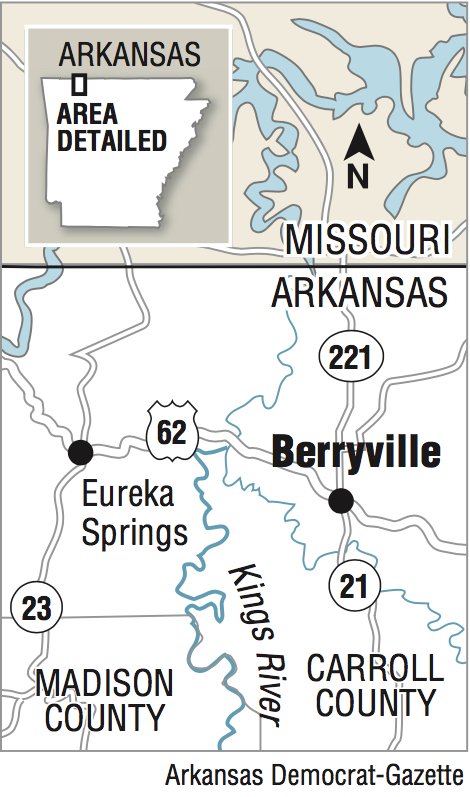 A map showing the location of Berryville.