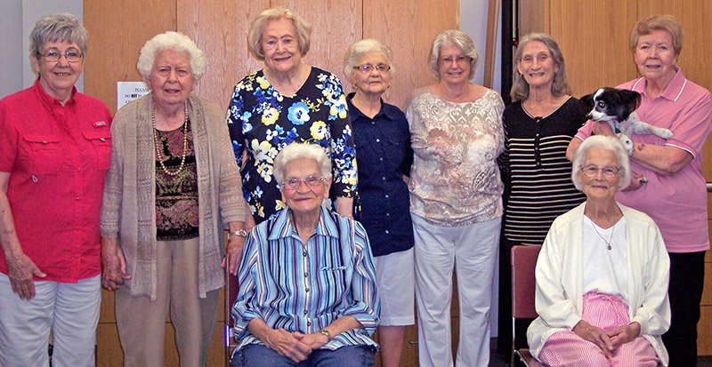 Submitted photo BIRTHDAY CELEBRATED: The HO-HUM Exercise Group at First United Methodist Church recently celebrated the birthday of participant Frances Dalme, seated, left. The HO-HUM Exercise Group meets on Wednesdays and Fridays from 9-10 a.m. in the church's Life Center, in Room 205 on the second floor. Newcomers are welcome to join the group. Activities include standing, balance and chair exercises, in a friendly, social atmosphere. With Dalme are Weenie French, seated, right, and back, from left, Shirley Sawyer, Mildred Smith, Bernard Cluck, Reba Nickels, Joyce Heafner, Bonny Heckman and Verna Linder, holding Sally, the mascot.