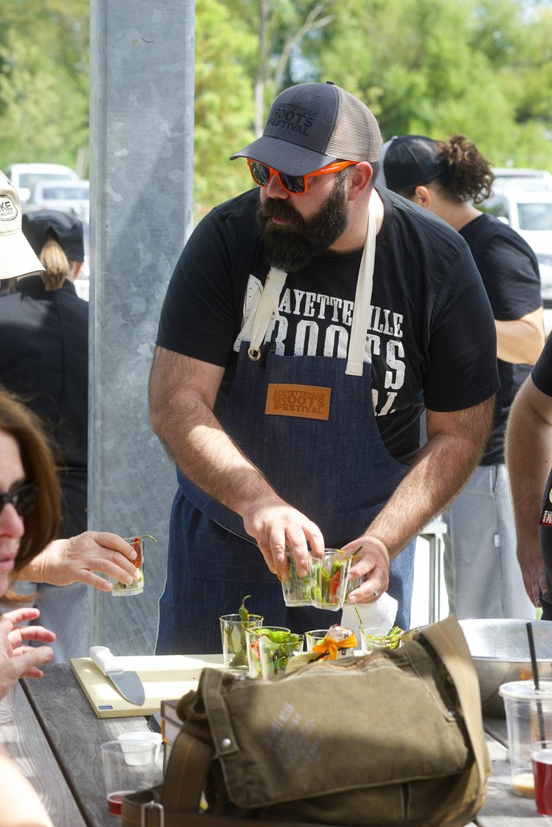 NWA Democrat-Gazette/JOCELYN MURPHY The first Roots Masterclasses were hosted at Brightwater: A Center for the Study of Food in 2017, where an impromptu community-style BBQ broke out on the patio. The casual outdoor party is part of the schedule this year.
