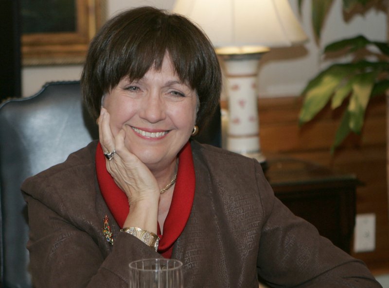 FILE - In this Dec. 18, 2007, file photo, Louisiana Gov. Kathleen Blanco conducts an interview in her office Baton Rouge, La. Louisiana Gov. John Bel Edwards&#x2019; office confirmed former Louisiana Gov. Kathleen Babineaux Blanco, who became the state&#x2019;s first female elected governor, died Sunday, Aug. 18, 2019. She was 76. (AP Photo/Bill Haber, File)