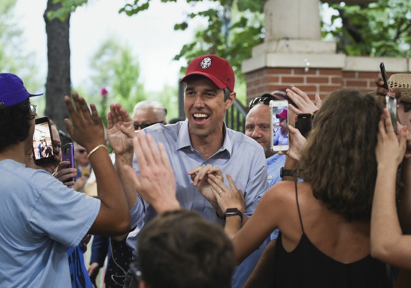 NWA Democrat-Gazette/CHARLIE KAIJO Democratic presidential candidate Beto O&#x221a;&#xef;Rourke greets members of a crowd during a campaign rally, Sunday, August 18, 2019 at Razorback Gardens in Fayetteville.

 