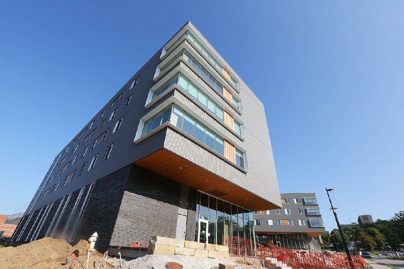 The University of Arkansas, Fayetteville’s newest residence hall, Adohi Hall, is shown Monday. 