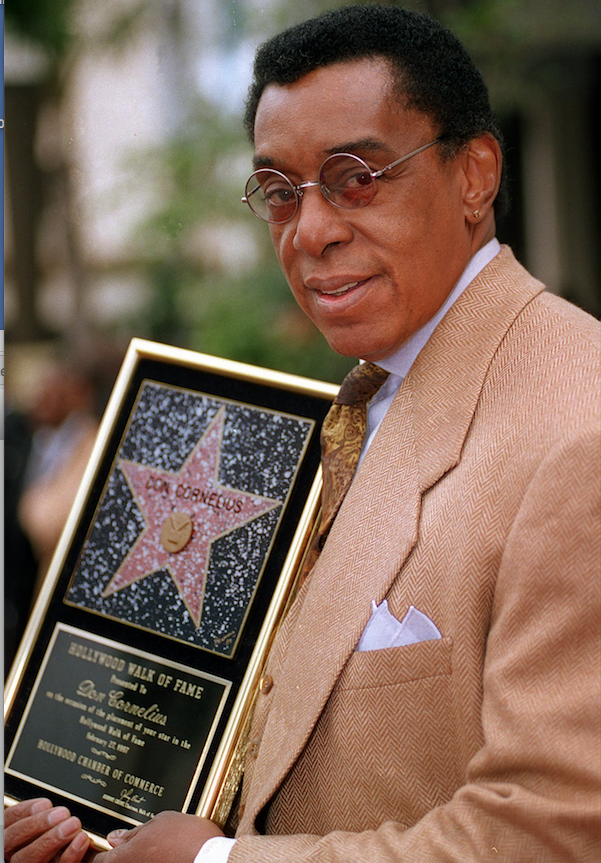 Don Cornelius holds a plaque on the Hollywood Walk of Fame in 1997. Cornelius was the executive producer and creator of TV’s Soul Train. The music and dance show is being transformed into a Broadway musical. (AP)