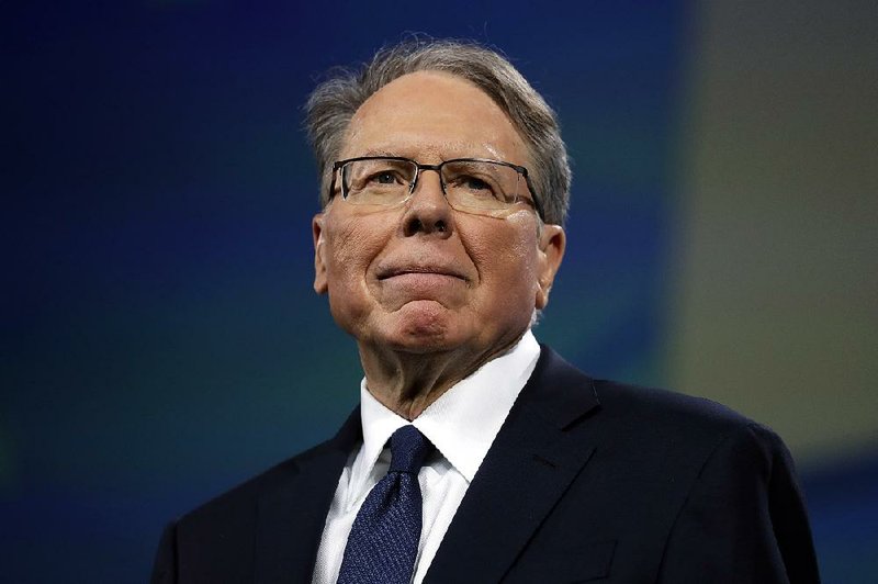 NRA executive vice president and CEO Wayne LaPierre is shown at the National Rifle Association annual convention at Lucas Oil Stadium, Friday, April 26, 2019, in Indianapolis. (AP Photo/Evan Vucci)