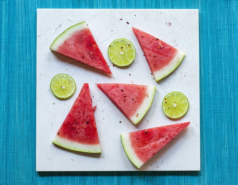 Watermelon with salt, red chile and lime 
Photo by Jeff Gammons