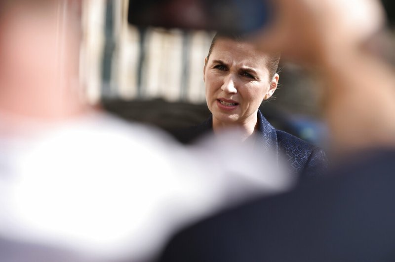 Denmark's Prime Minister Mette Frederiksen makes a comment on US President's cancellation of his scheduled State Visit, in front of the State Department in Copenhagen, Wednesday, Aug. 21, 2019. U.S. President Trump announced his decision to postpone a visit to Denmark by tweet on Tuesday Aug. 20, 2019, after Danish Prime Minister Mette Frederiksen dismissed the notion of selling Greenland to the U.S. as "an absurd discussion." (Mads Claus Rasmussen / Ritzau Scanpix)