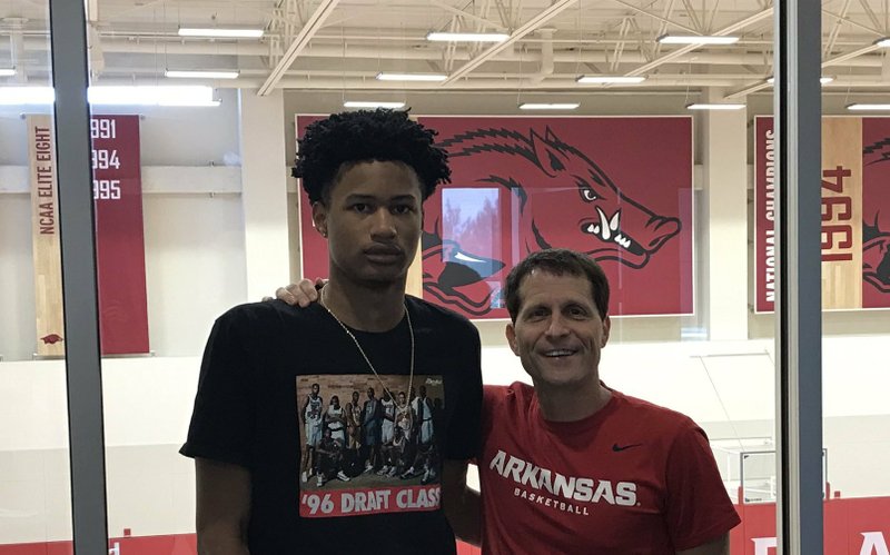 2021 guard Trey Alexander and Arkansas coach Eric Musselman. 