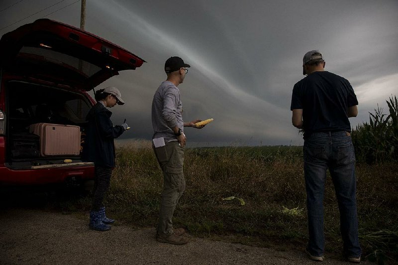 Crop scouts look over an Illinois corn field Tuesday at a stop on the Pro Farmer Midwest Crop Tour on which a government worker received a threat, the U.S. Department of Agriculture said Wednesday. 