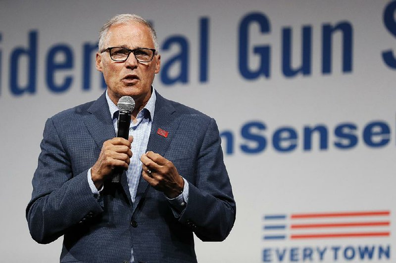 Washington Gov. Jay Inslee speaks at the Presidential Gun Sense Forum, Saturday, Aug. 10, 2019, in Des Moines, Iowa. 