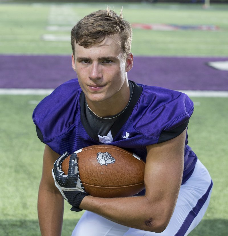 NWA Democrat-Gazette/BEN GOFF @NWABENGOFF
Connor Flannigan, Fayetteville wide receiver, poses for a photo Thursday, July 18, 2019, at Fayetteville's Harmon Stadium. 