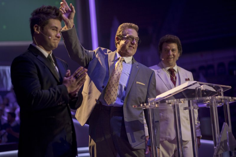 Adam Devine (left), John Goodman and Danny McBride star in HBO's new series The Righteous Gemstones. The story focuses on a family of televangelists who reign over a megachurch. HBO/Fred Norris
