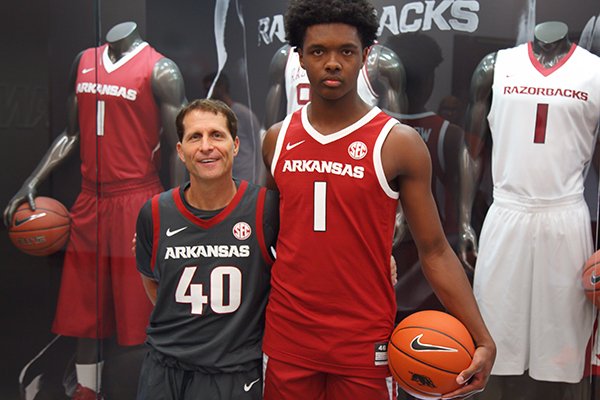 Harrison Ingram (right) is shown with Arkansas coach Eric Musselman. 