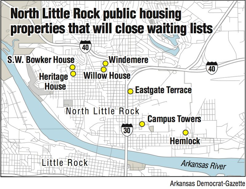 A map showing North Little Rock public housing properties that will close waiting lists