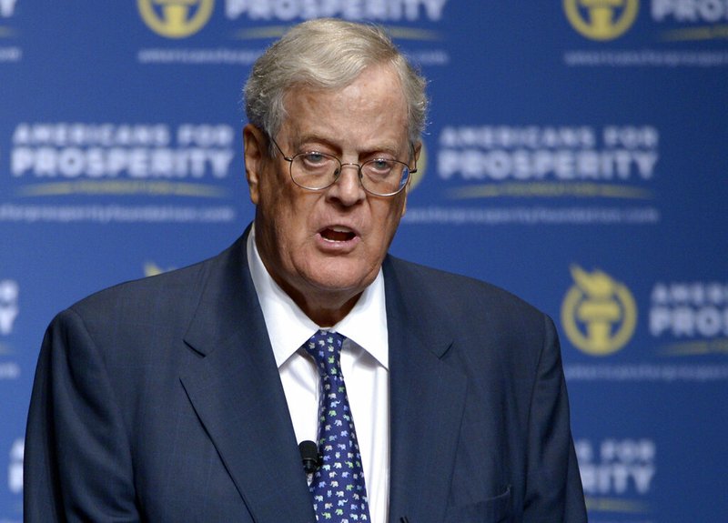 In this Aug. 30, 2013 file photo, David Koch speaks in Orlando, Fla. Koch, major donor to conservative causes and educational groups, has died on Friday, Aug. 23, 2019. He was 79. (AP Photo/Phelan M. Ebenhack, File)