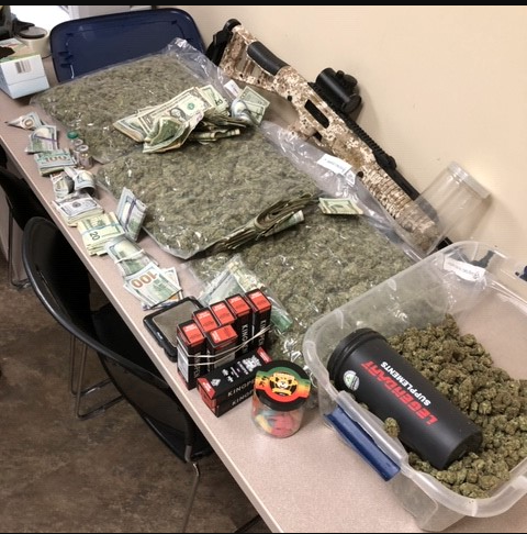 Officers with the Jonesboro Police Department seized  $15,535 cash, 2017 grams marijuana, 73 dosages of steroid pills, 6 steroid vials, THC gummy worms, 8 cannabis vape pens, a Hi Point firearm, needles, syringes, bongs, pipes, scales, a blow torch, cell phone, rounds, and more.