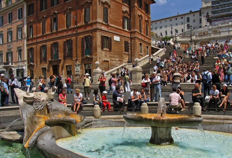 The Spanish Steps in Rome, built in the early 1700s, have long been a popular tourist resting spot. But thanks to new rules, people are no longer allowed to sit or lounge . (Photo by Susan Spano via Los Angeles Times)