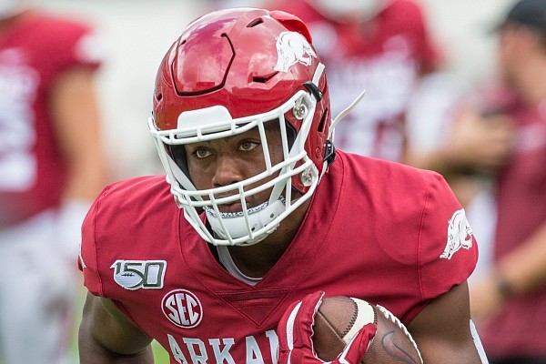 Arkansas holds a scrimmage game Saturday, Aug. 24, 2019, during fan day at Reynolds Razorback Stadium in Fayetteville.