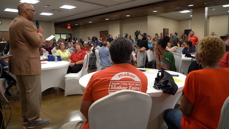 Fitz Hill, member of the Arkansas Board of Education, speaks during a public meeting Tuesday about the future of the state-controlled Little Rock School District.