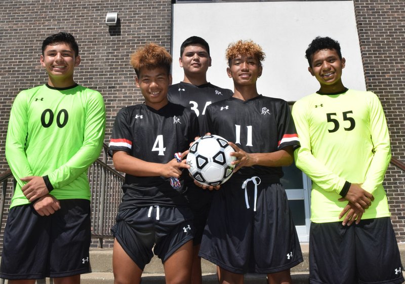 RICK PECK/SPECIAL TO MCDONALD COUNTY PRESS Senior members of the 2019 McDonald County High School boys soccer team from left to right: Leon Zacarias, Eh Doh Say, Eric Munoz, Jaw Soe, and Arturo Morales.