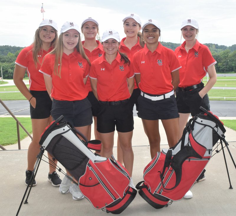 RICK PECK/SPECIAL TO MCDONALD COUNTY PRESS The 2019 McDonald County High School girls' golf team. Front row, left to right: Anna Mead, Lily Allman and Alexia Estrada. Back row: Jolie Stipp, Fayth Ogden, Lundyn Trudeau and Kyla Moore.