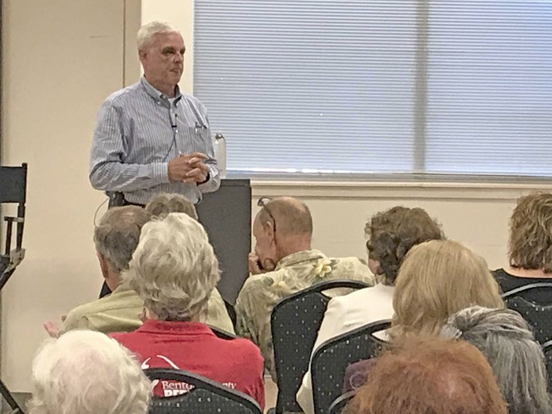 NWA Democrat-Gazette/DOUG THOMPSON Third District Rep. Steve Womack, R-Rogers, addresses a town hall meeting Wednesday at the Rogers Wellness Center.