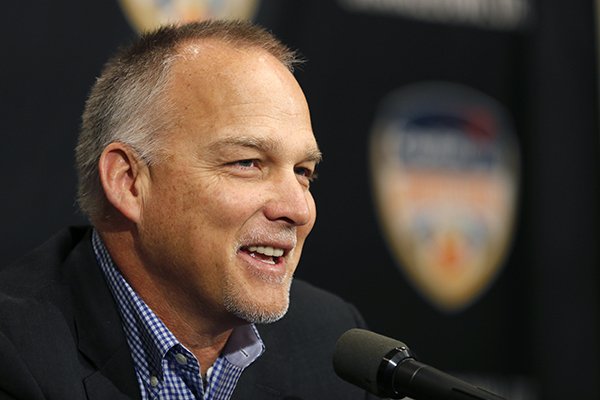 In this Dec. 29, 2017, file photo, Miami head coach Mark Richt speaks at an NCAA college football news conference in Fort Lauderdale, Fla. (AP Photo/Joe Skipper, File)

