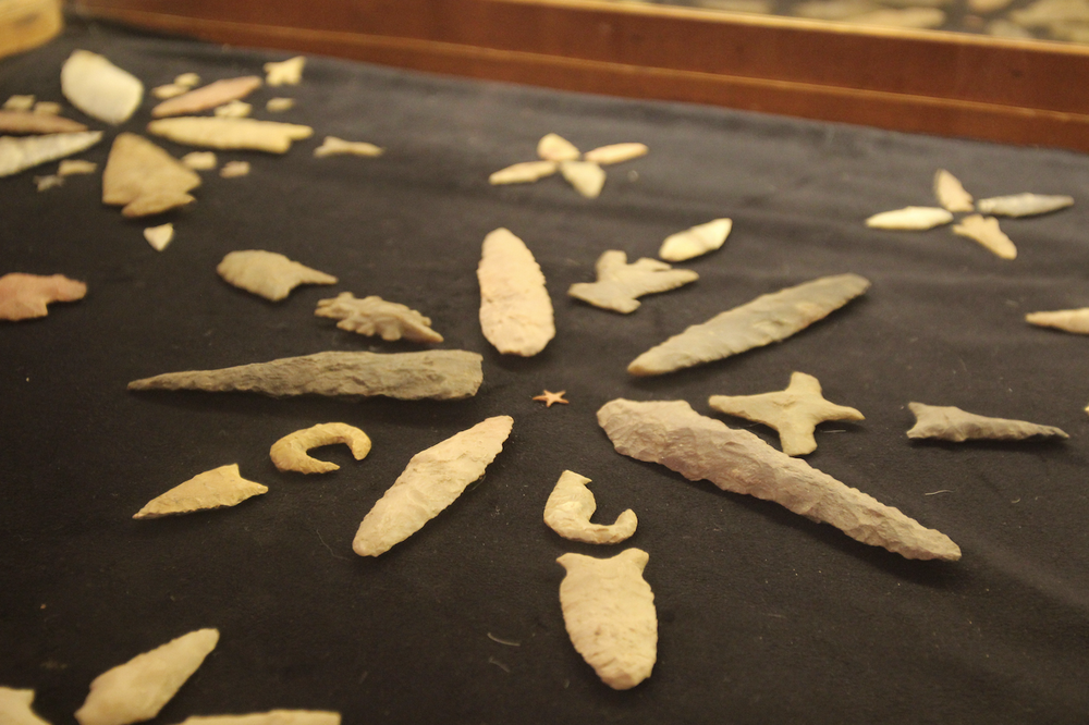 This display of projectile points is from the A.C. Looney and R.H. Kolb Collection at the Drew County Historical Museum. The star at the center was found at a site along the Saline River in 1927.