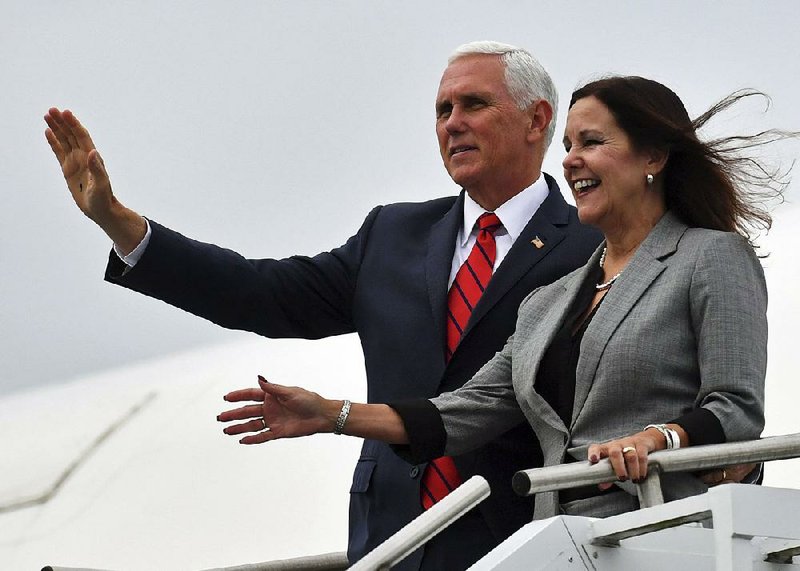 Vice President Mike Pence and  his wife, Karen, arrive in Dublin on Tuesday on Air Force Two. 