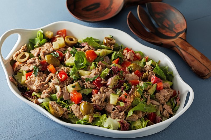For The Washington Post/TOM MCCORKLE Mediterranean Chopped Salad Bowl With Tuna