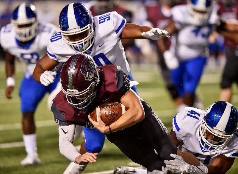 Quarterback Peyton Hudgins (center) and the Benton Panthers host an Arkadelphia Badgers squad this week that had an easy victory over Sylvan Hills to start the season. 