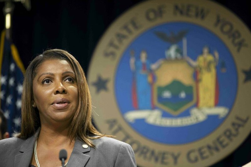 In this June 11, 2019 file photo, New York Attorney General Letitia James speaks during a news conference in New York. James says a bipartisan coalition of state attorneys general is investigating Facebook for alleged antitrust issues. James said Friday, Sept. 6, the probe will look into whether Facebook's actions endangered consumer data, reduced the quality of consumers' choices or increased the price of advertising. (AP Photo/Mary Altaffer, File)