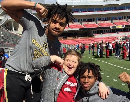 Arkansas LB commit Martavius French, super fan Canaan Sandy and LB target Bryson Eason.