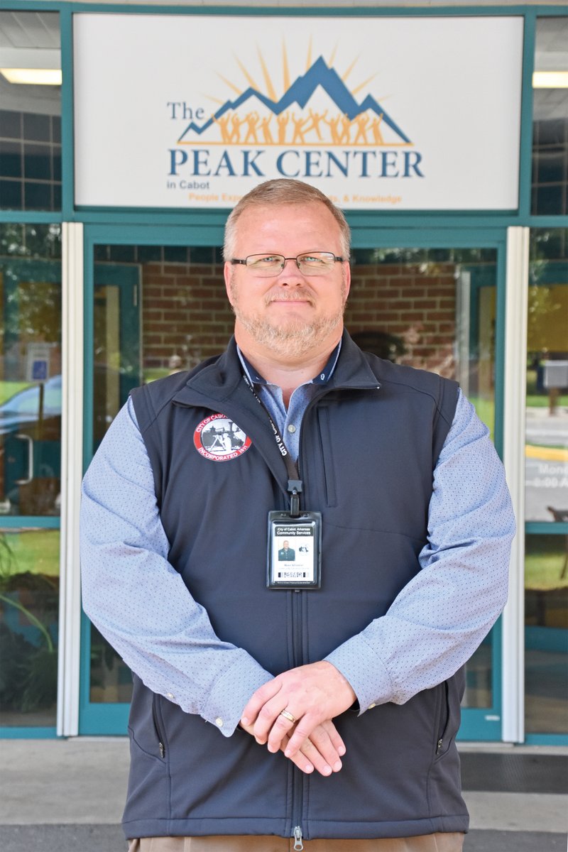 Mike Wheeler stands in front of the new Peak Center, which opened last week for the senior citizens of Cabot. Wheeler was recently named director of Community Services, which covers the Peak Center. He is still director of Cabot Animal Services.