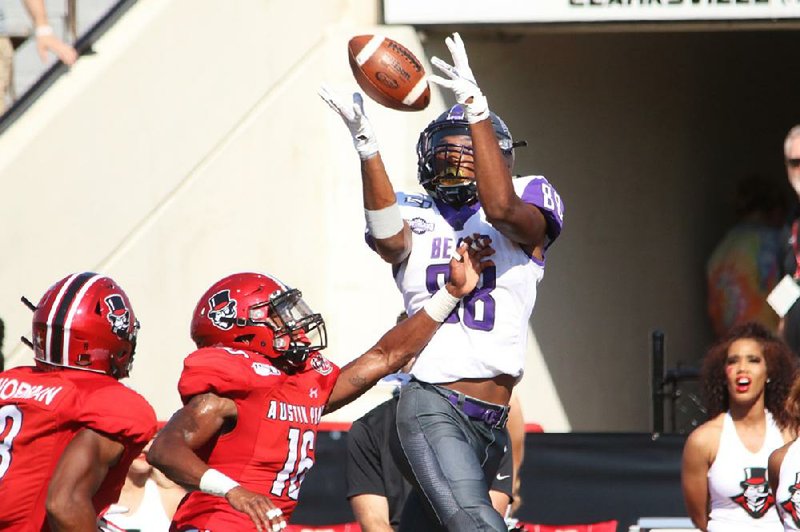 Tyler Hudson caught a 37-yard touchdown pass from Breylin Smith in the third quarter of the Bears’ 24-16 victory over Austin Peay on Saturday.