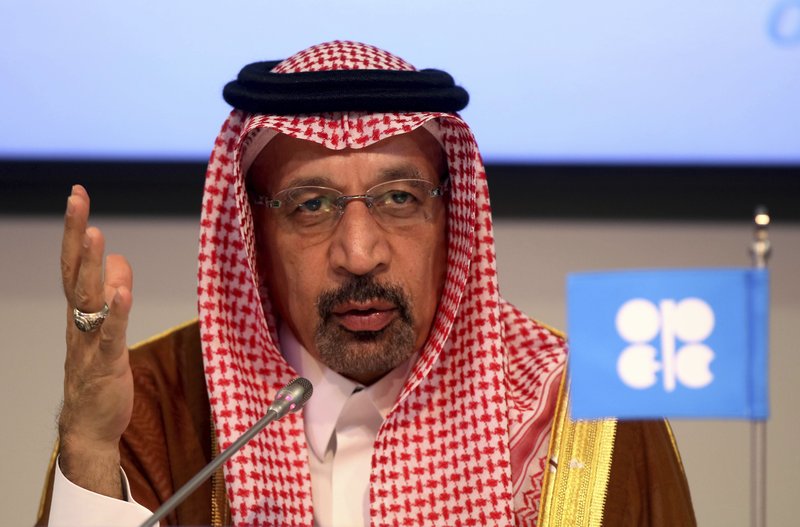 FILE - In this June 23, 2018 file photo, Saudi Energy Minister Khalid al-Falih attends a news conference in Vienna, Austria. On Sunday, Sept. 8, 2019, King Salman replaced the country's energy minister, al-Falih, with one of his own sons, naming Prince Abdulaziz bin Salman to one of the most important positions in the kingdom. (AP Photo/Ronald Zak, File)