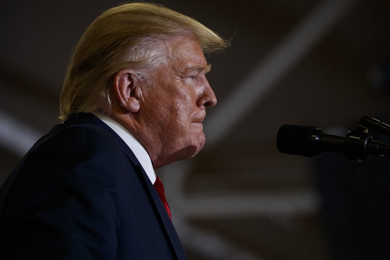 President Donald Trump speaks during a campaign rally at the Crown Expo, Monday, Sept. 9, 2019, in Fayetteville, N.C. (AP Photo/Evan Vucci)