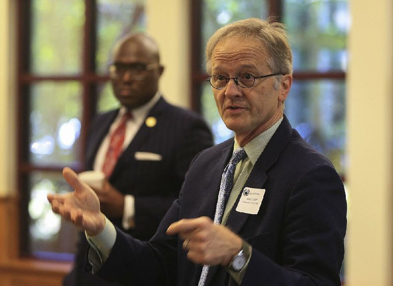 Nate Coulter, the executive director of the Central Arkansas Library System, addresses education efforts Monday at a Little Rock event organized by Mayor Frank Scott Jr. 