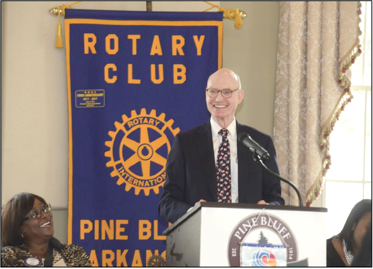Wehco Media Inc., Chairman Walter E. Hussman speaks to the Rotary Club of Pine Bluff in early 2019. story.lead_photo.caption