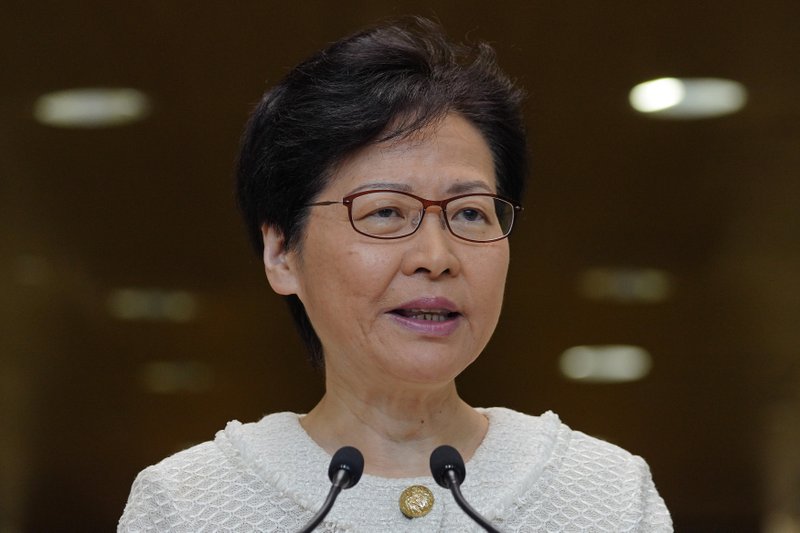 Hong Kong Chief Executive Carrie Lam, talks during a press conference at the government building in Hong Kong Tuesday, Sept. 10, 2019. 